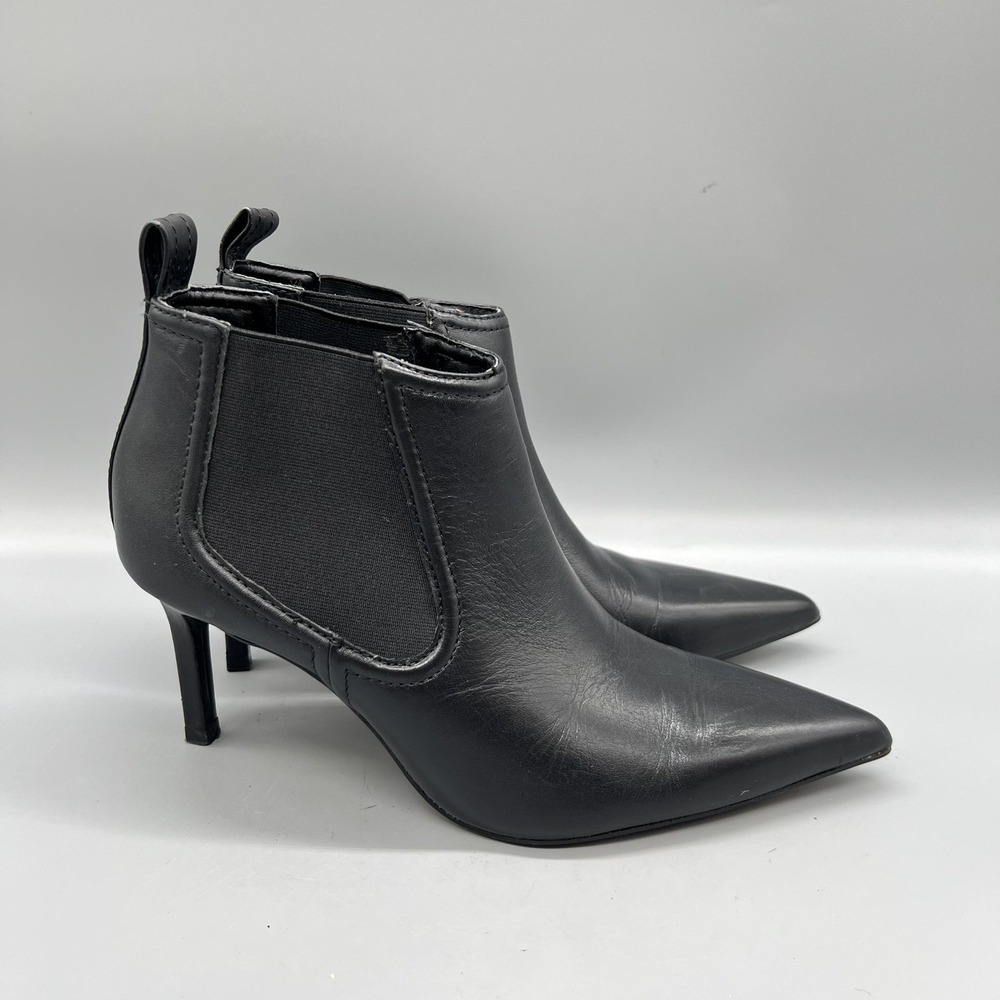 Zara Boots Women 7.5 Black Leather Chelsea Ankle Pointed Toe Stiletto Heel Shoes